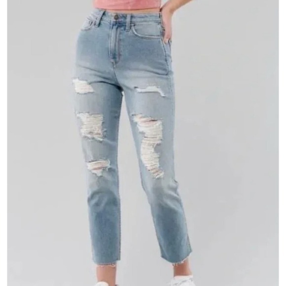 Hollister Curvy Ultra High-rise Jeans Vintage Stretch Light Wash Distressed Tall - Picture 1 of 5